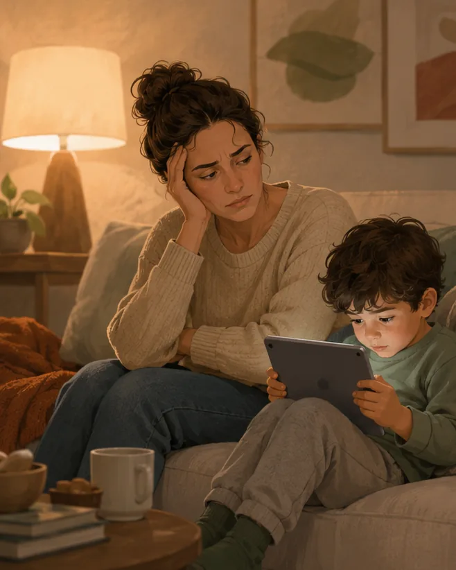 Screen Time Becomes a Fight. A screen time battle giving way to a calm shared moment between a parent and child.