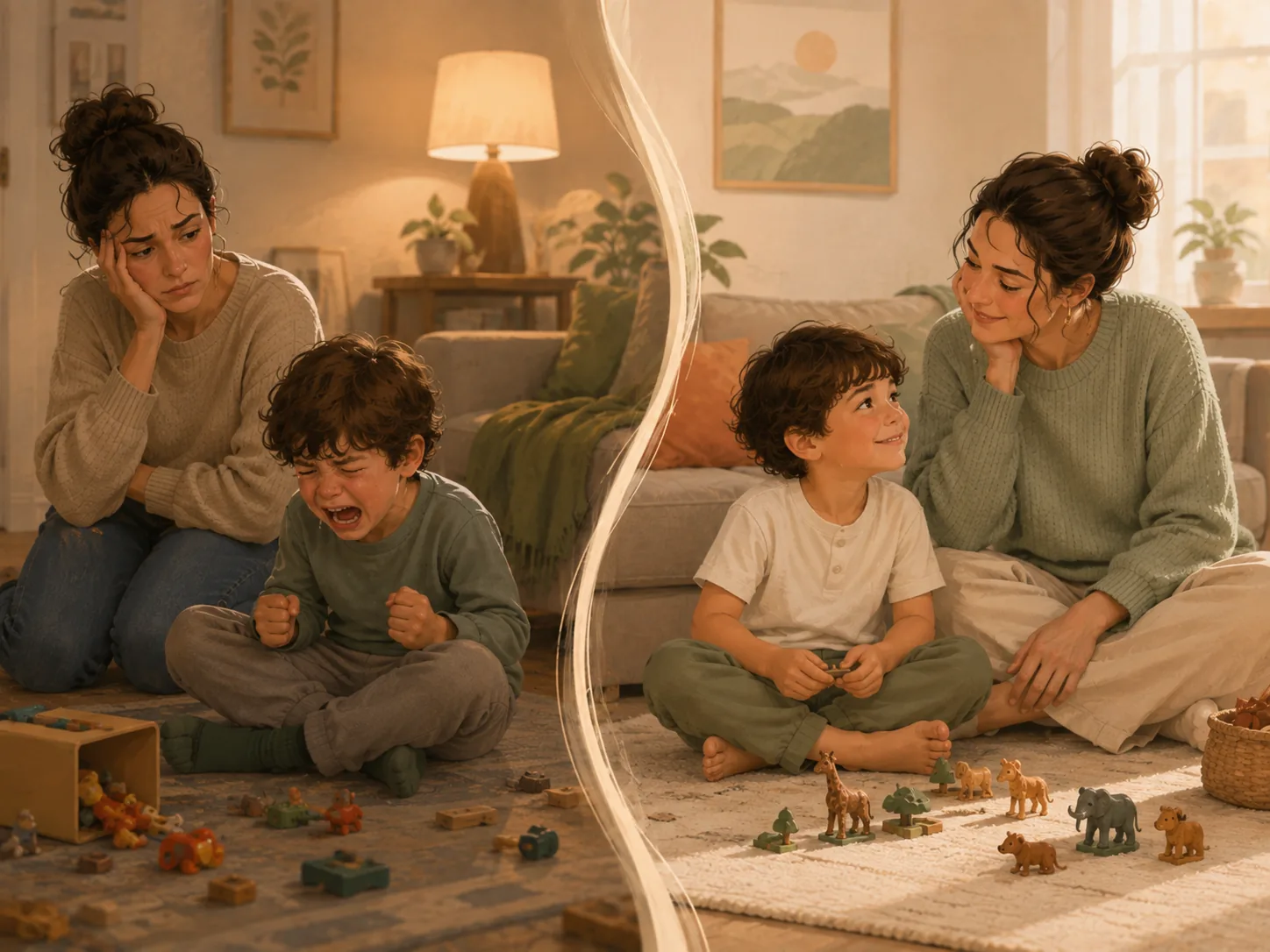 An overwhelming moment giving way to calm reconnection and play.