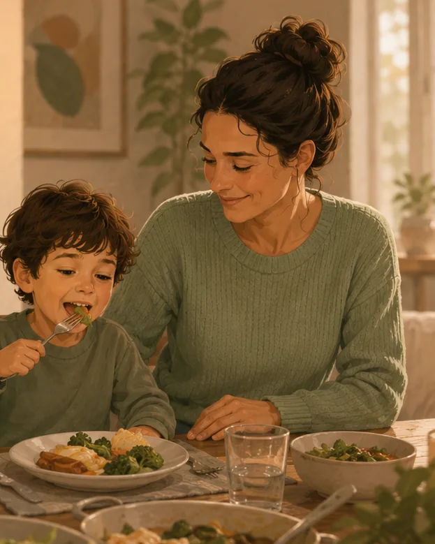 Calmer Mealtimes. A tense mealtime giving way to a calmer meal together.